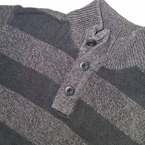 Silverlake Men's Striped Gray Mock Neck Button Knit‎ Sweater Size S